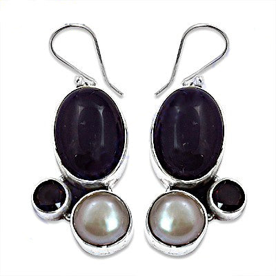 925 Silver Charoite & Pearl Drop Earrings for Women | Dangle Jewelry