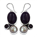 Load image into Gallery viewer, 925 Silver Charoite &amp; Pearl Drop Earrings for Women | Dangle Jewelry
