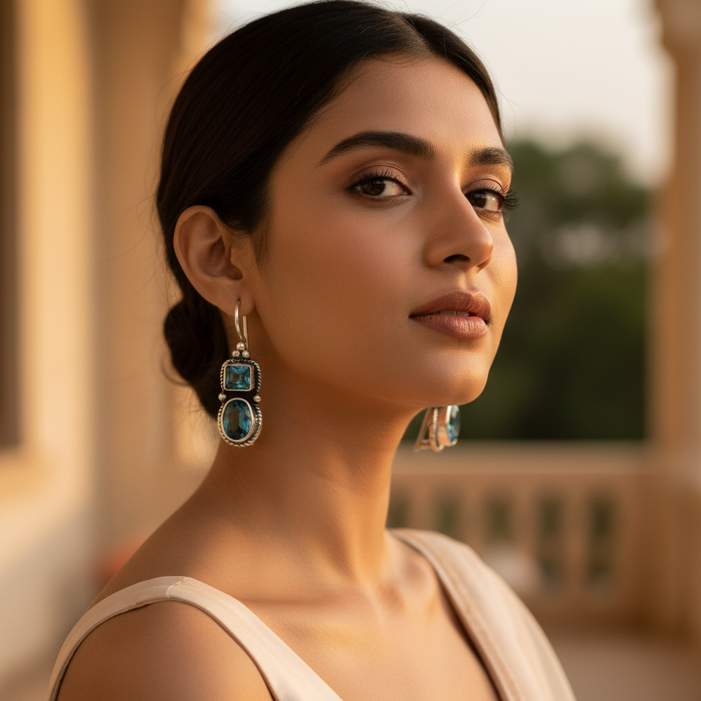 925 Sterling Silver Blue Topaz Earrings | For Women | Gift