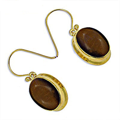gold plating Tiger Eye Earrings | Oval Gemstone Dangle Earrings for Women