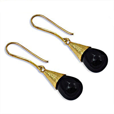 gold plating Teardrop Black Onyx Drop Earrings for Women | Gift
