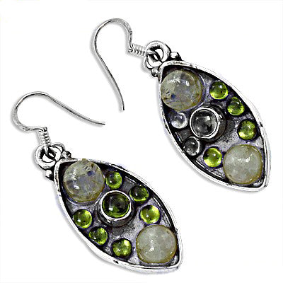 925 Silver Moonstone & Peridot Earrings for Women | Dangle Jewelry