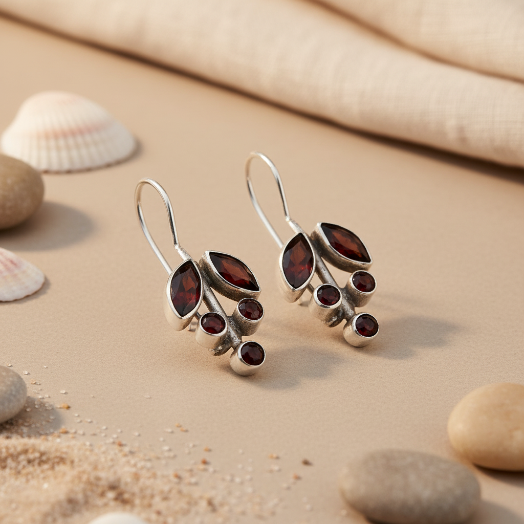 925 Silver Garnet Drop Earrings for Women | Dangle Earrings