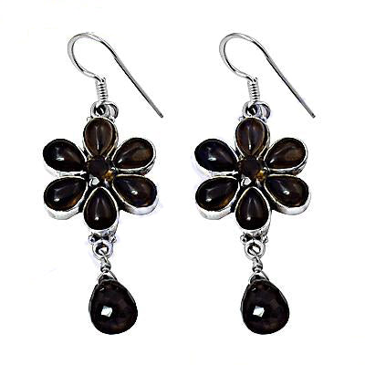 925 Silver Flower Earrings | Smokey Quartz Gemstone Jewelry