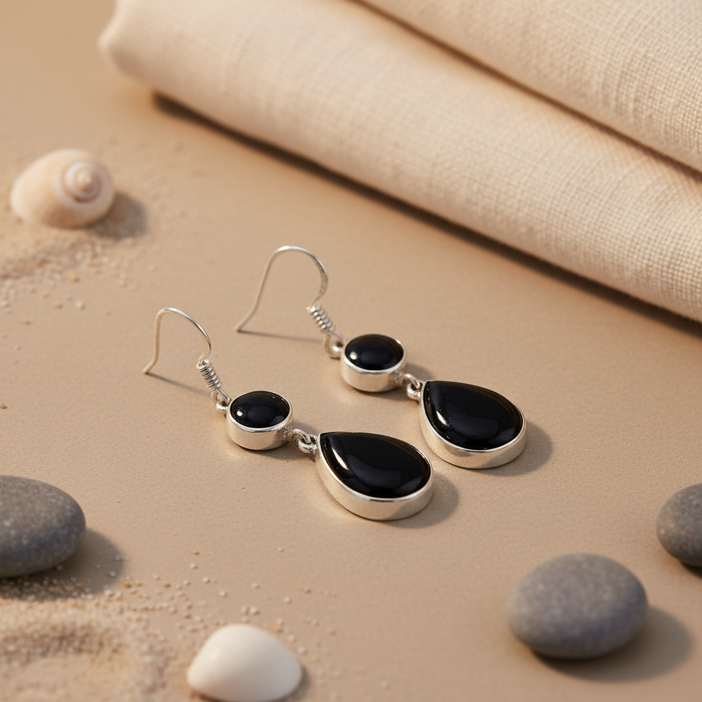 925 Sterling Silver Black Onyx Dangle Earrings for Women