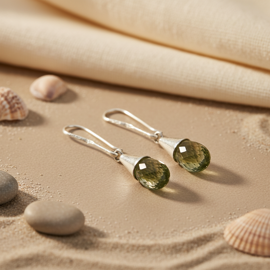 925 Silver Green Amethyst Drop Earrings | Women's Jewelry Gift