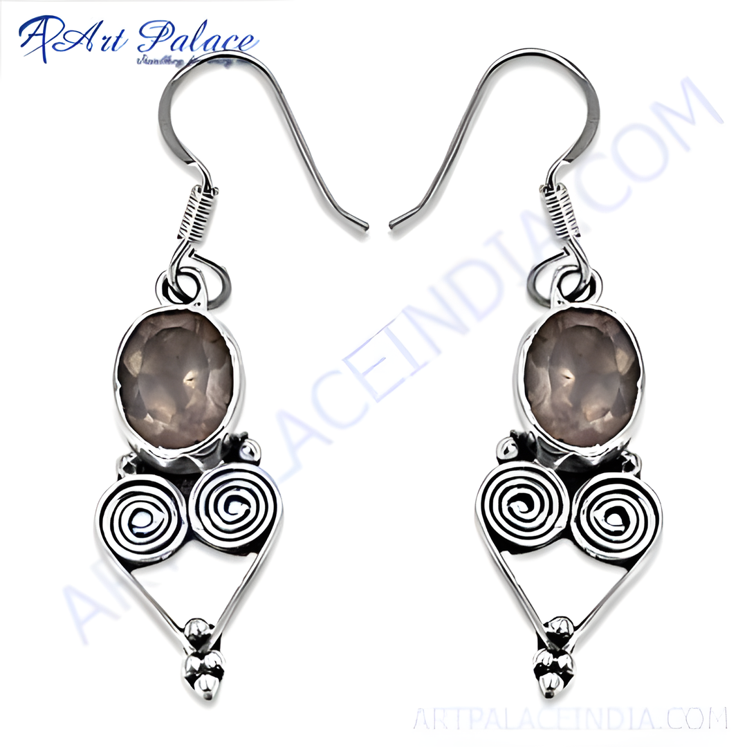 925 sterling silver dangle earrings featuring smoky quartz gemstone in a unique shape