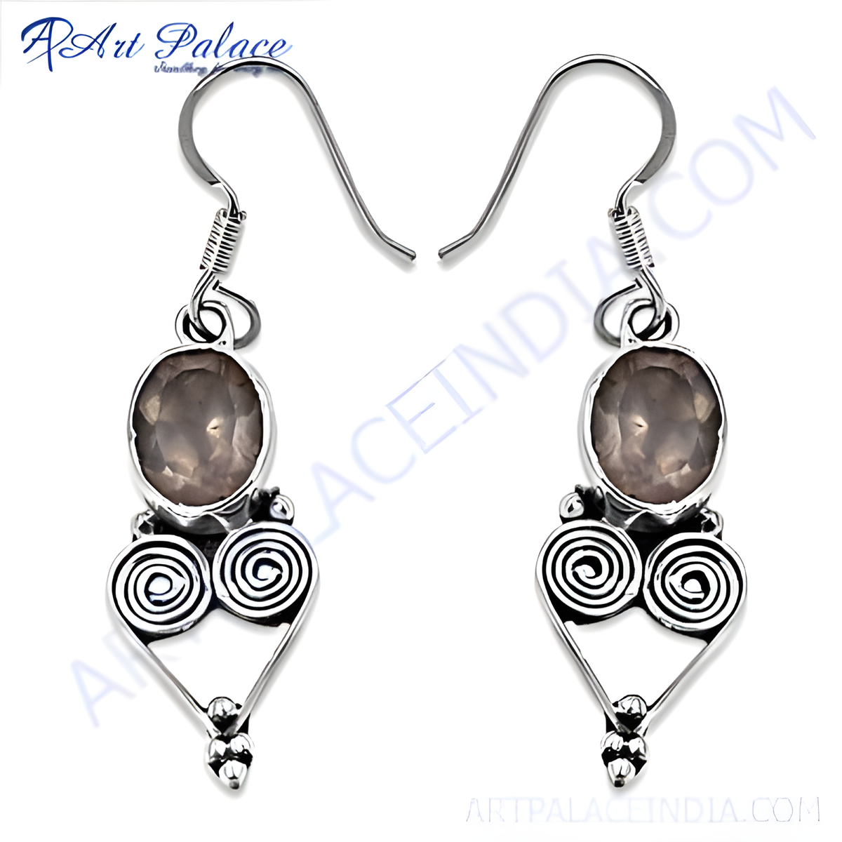 925 sterling silver dangle earrings featuring smoky quartz gemstone in a unique shape