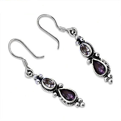 925 Silver Amethyst Drop Earrings for Women | Gemstone Jewelry