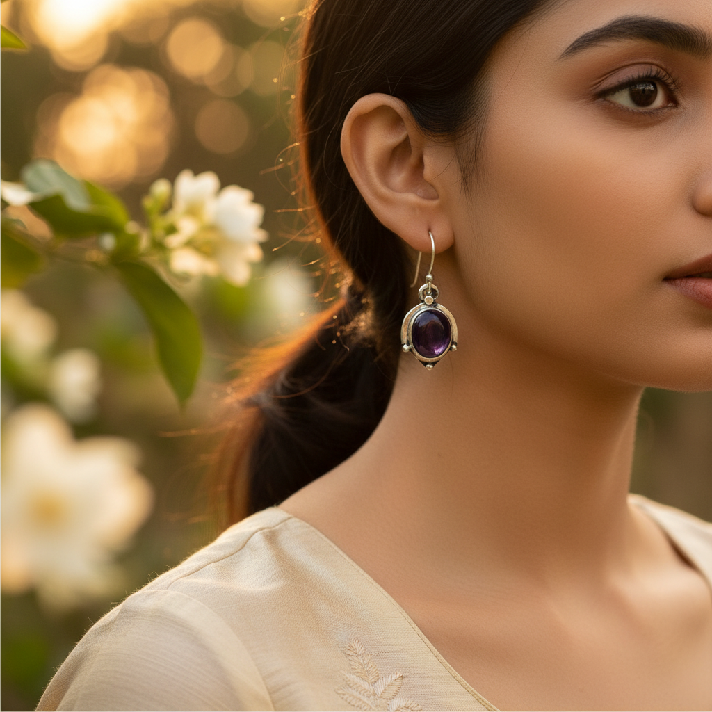 925 Silver Oval Stone Drop Earrings for Women | Gift Jewelry