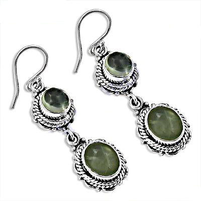 925 Sterling Silver Green Stone Drop Earrings for Women