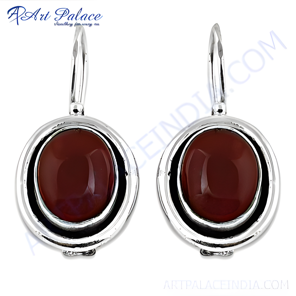 925 sterling silver dangle earrings with large oval red carnelian gemstones set in a silver frame