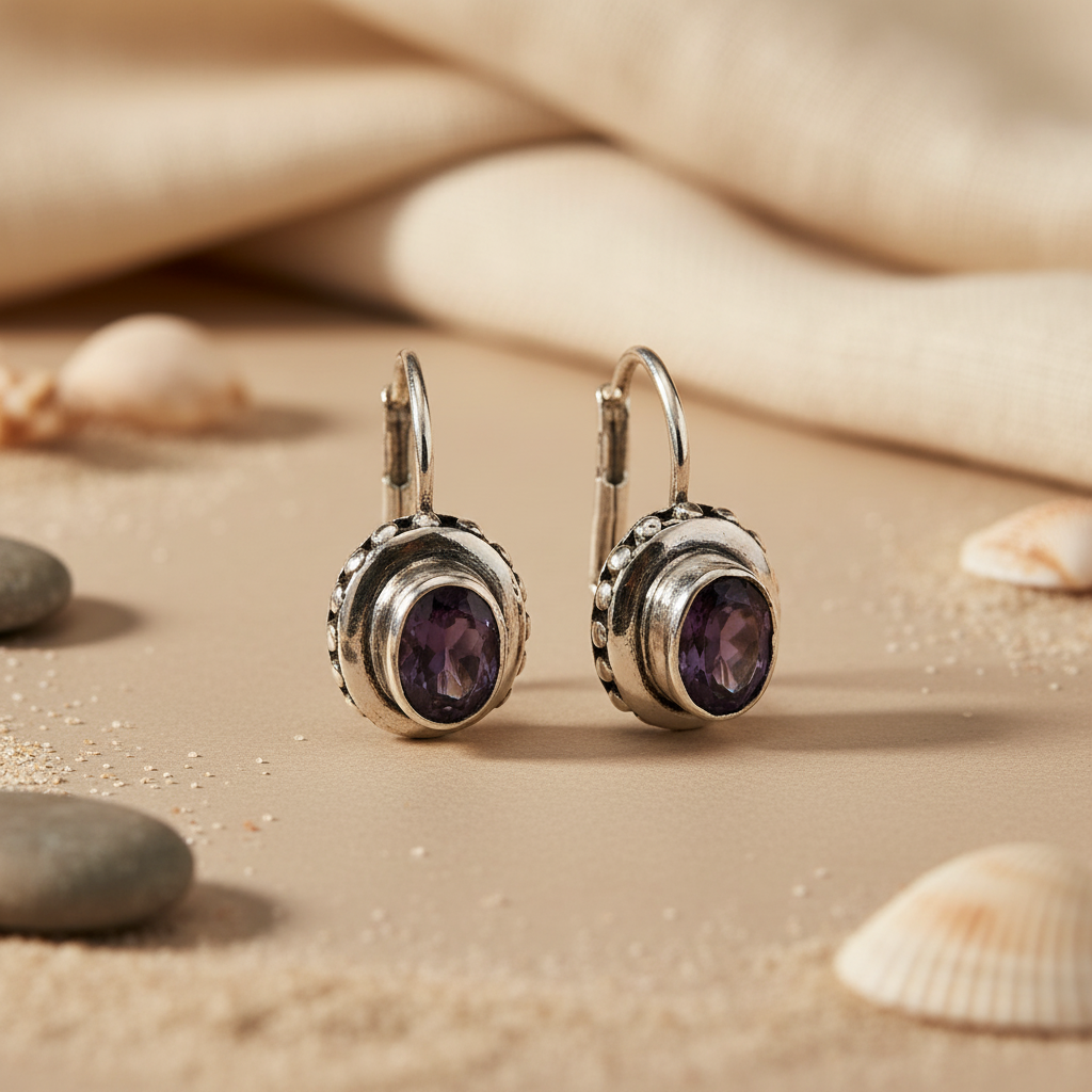 925 Silver Amethyst Leverback Earrings | Gemstone Jewelry