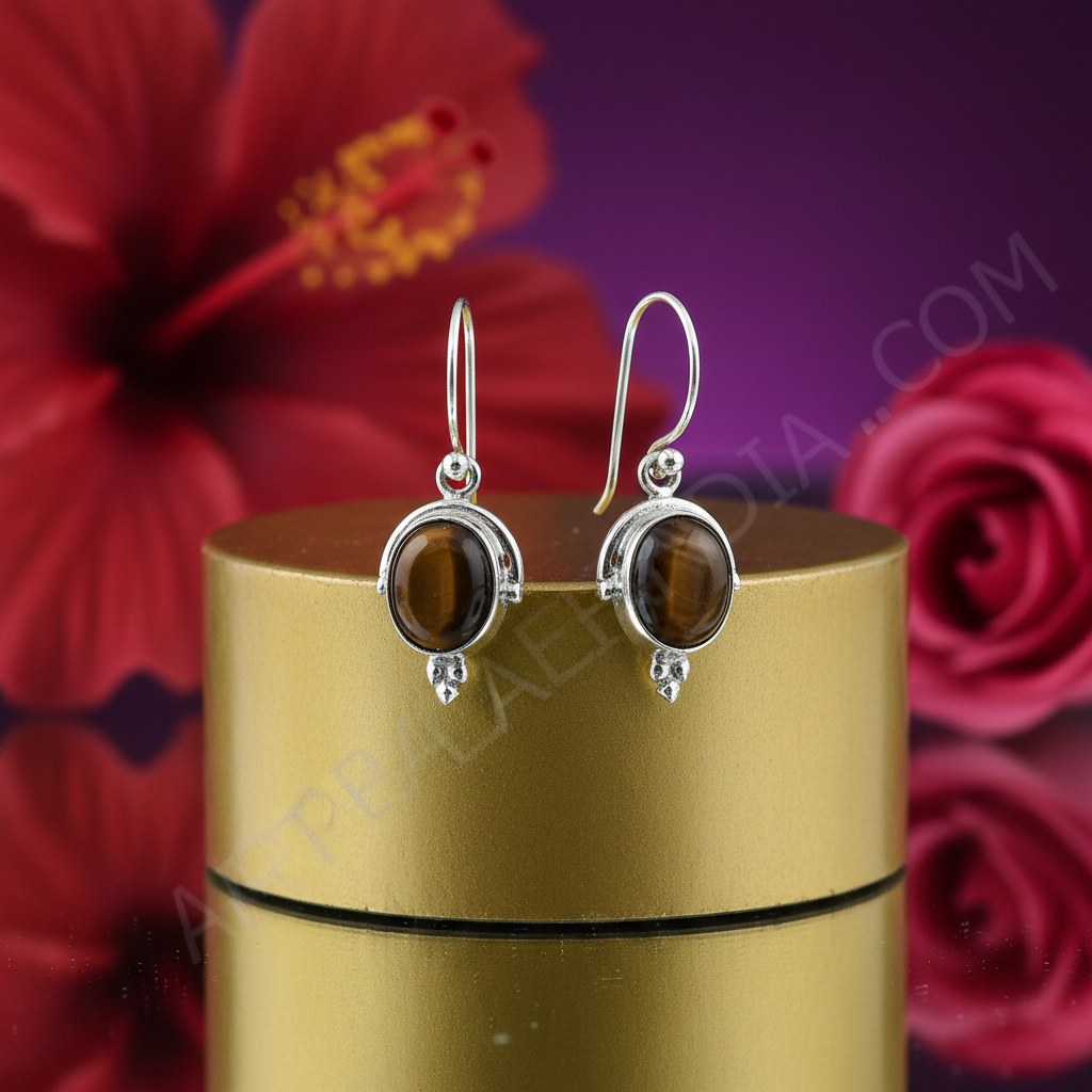 925 Silver Tiger Eye Gemstone Earrings for Women | Gift