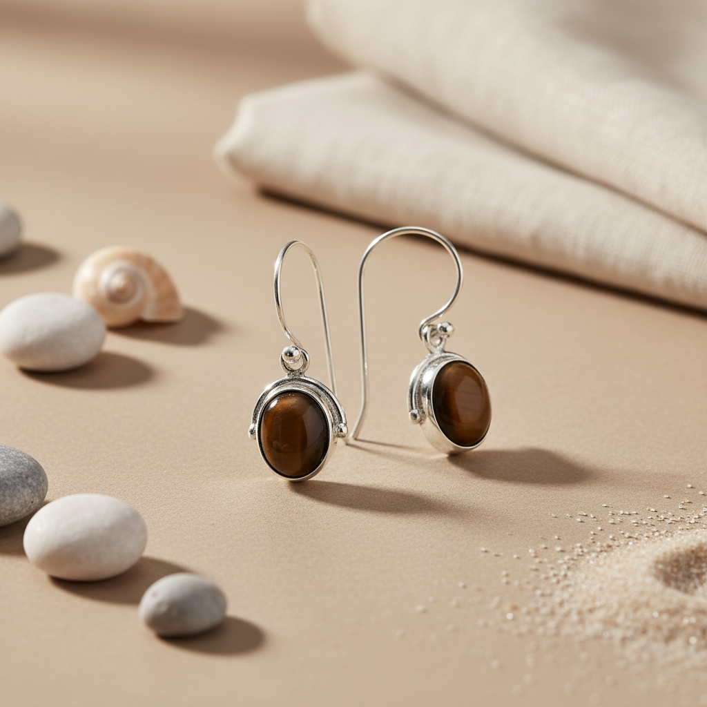 925 Silver Tiger Eye Gemstone Earrings for Women | Gift