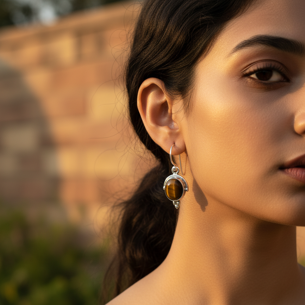 925 Silver Tiger Eye Gemstone Earrings for Women | Gift