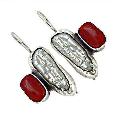 925 Silver Pearl & Red Coral Earrings for Women | Gift Jewelry