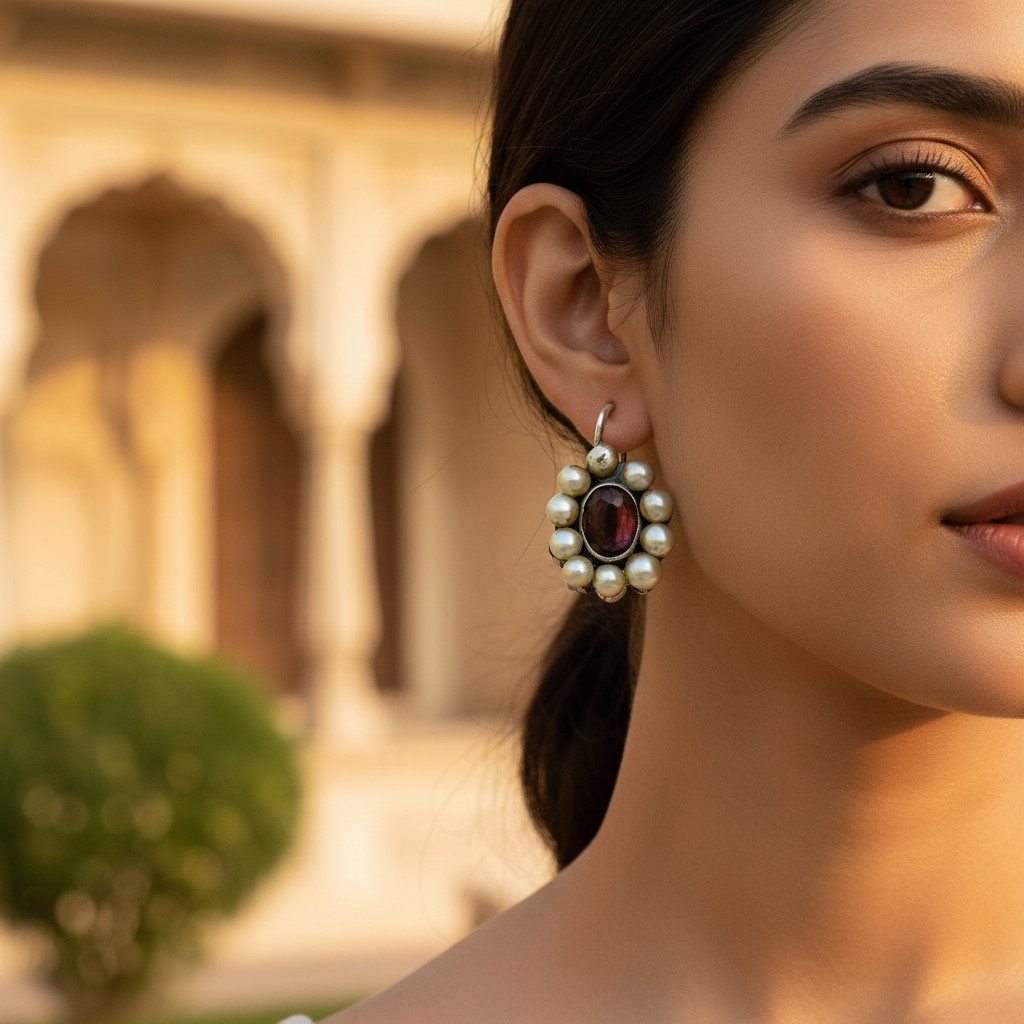 Silver Pearl & Gemstone Earrings for Women | Daily Wear