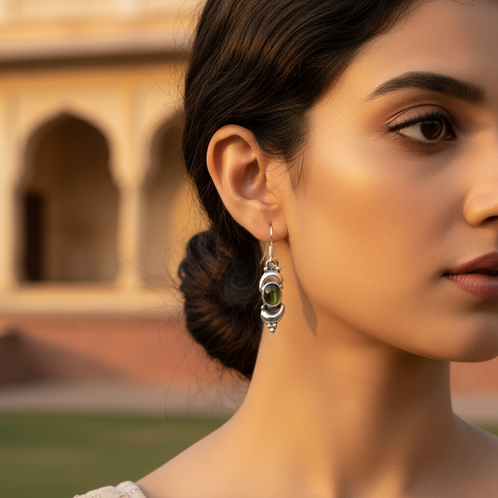 925 Sterling Silver Green Stone Earrings for Women | Gift