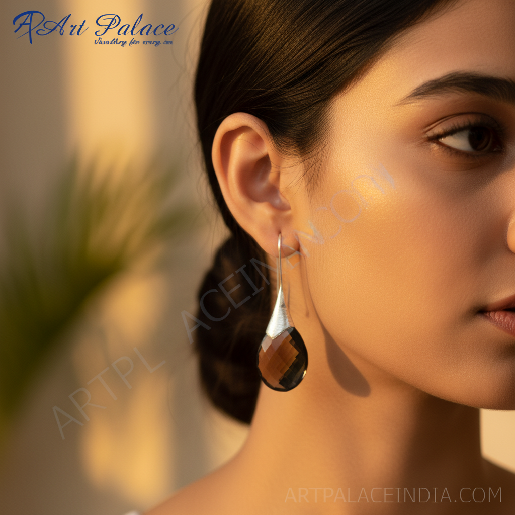 Smoky Quartz Teardrop Earrings for Women | Sterling Silver Jewelry
