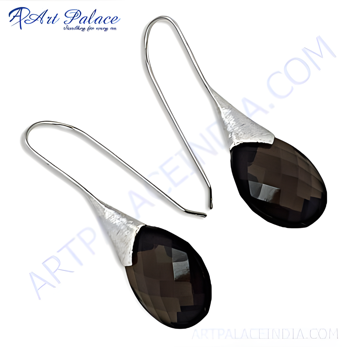 Sterling silver dangle earrings with faceted smoky quartz teardrop gemstones, elegant jewelry for women