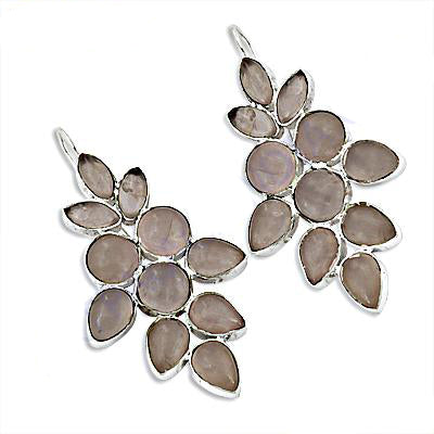 925 Silver Rose Quartz Drop Earrings for Women | Floral Jewelry