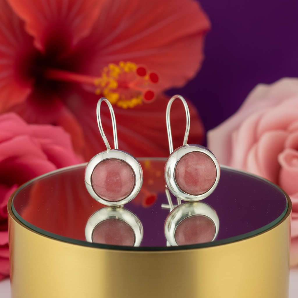 Silver Pink Gemstone Earrings for Women | Dangle Jewelry