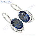 Load image into Gallery viewer, Silver drop earrings with oval blue gemstones. Elegant and stylish earrings.
