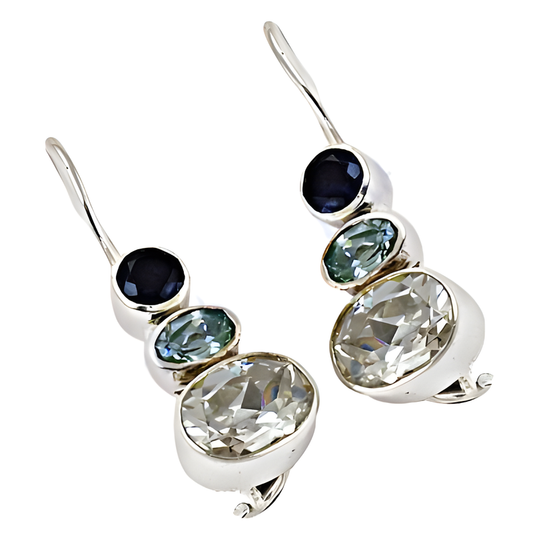 Classic Cubic Zirconia & Iolite Gemstone Silver Earrings