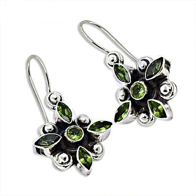 925 Silver Peridot Flower Earrings | Women's Daily Wear