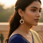 Load image into Gallery viewer, Silver Red Gemstone Drop Earrings for Women | Statement Jewelry
