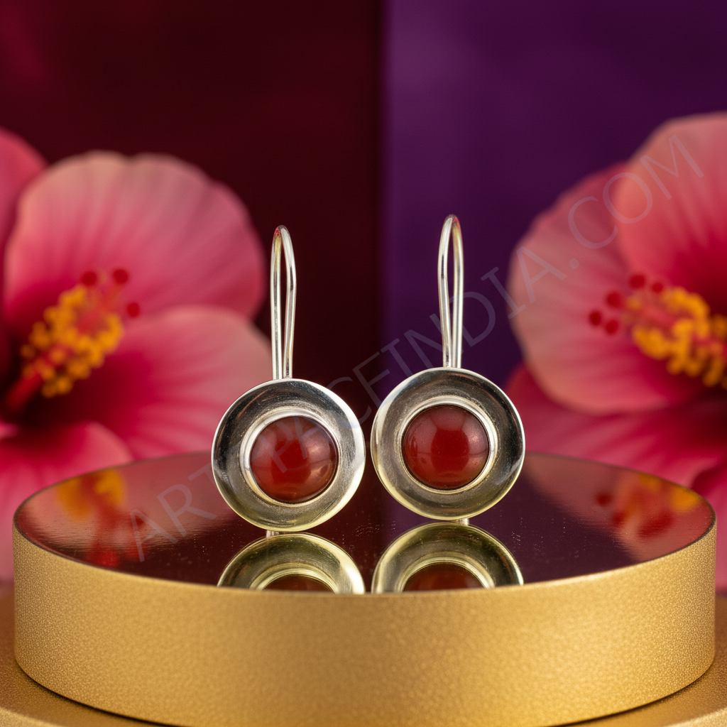 Silver Red Gemstone Drop Earrings for Women | Statement Jewelry