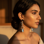 Load image into Gallery viewer, 925 Silver Moonstone &amp; Onyx Dangle Earrings for Women
