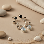Load image into Gallery viewer, 925 Silver Moonstone &amp; Onyx Dangle Earrings for Women
