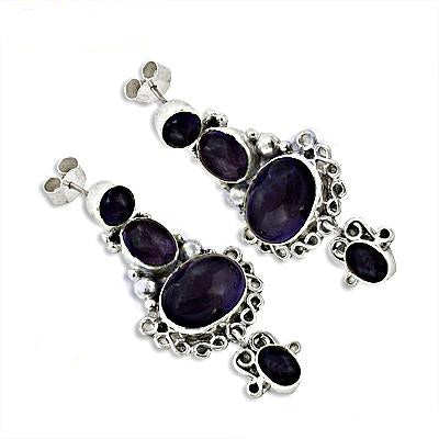 925 Silver Purple Gemstone Drop Earrings for Women | Gift Jewelry