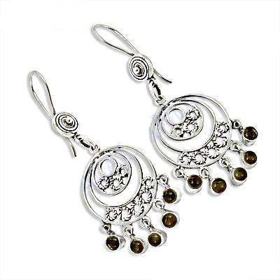 925 Silver Circle Dangle Earrings with Gemstones | Women's Jewelry