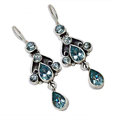 925 Silver Blue Topaz Drop Earrings for Women | Gift