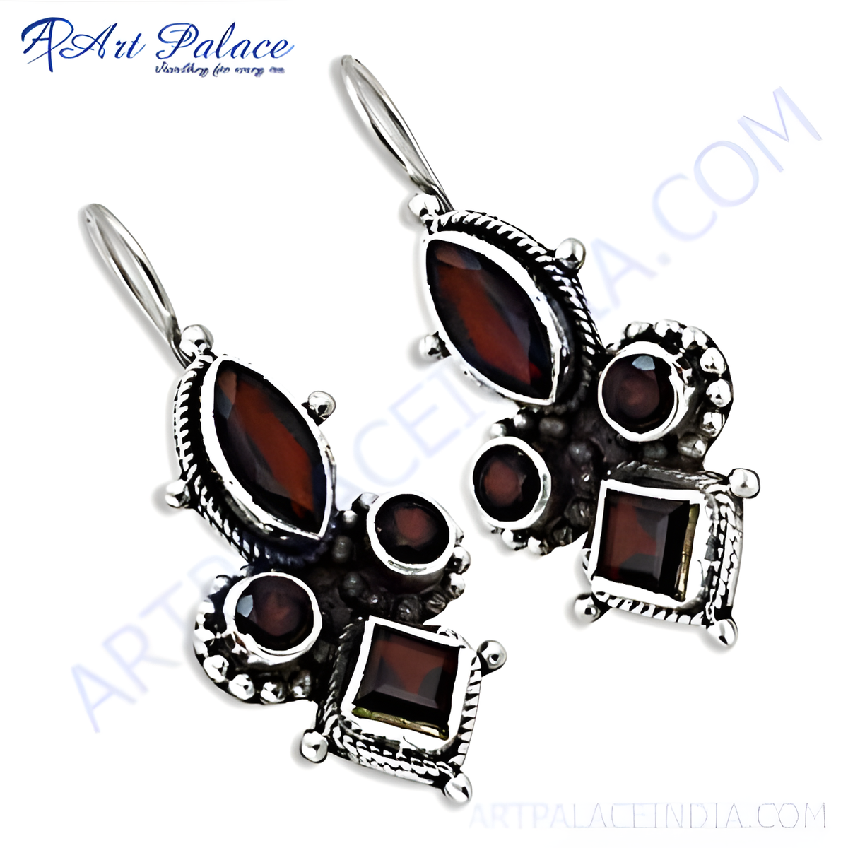 925 sterling silver dangle earrings with vibrant red garnet gemstones