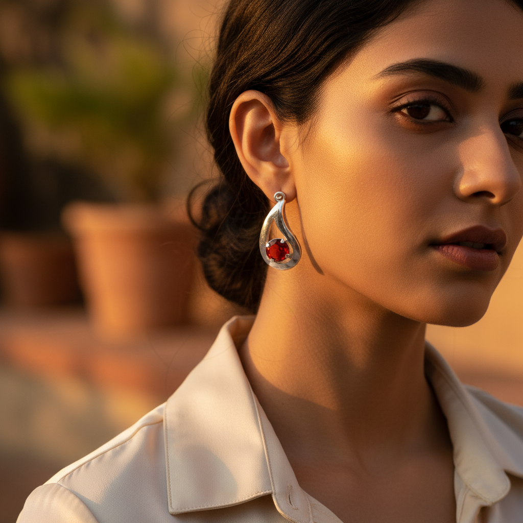 Silver teardrop carnelian earrings for women | gemstone jewelry