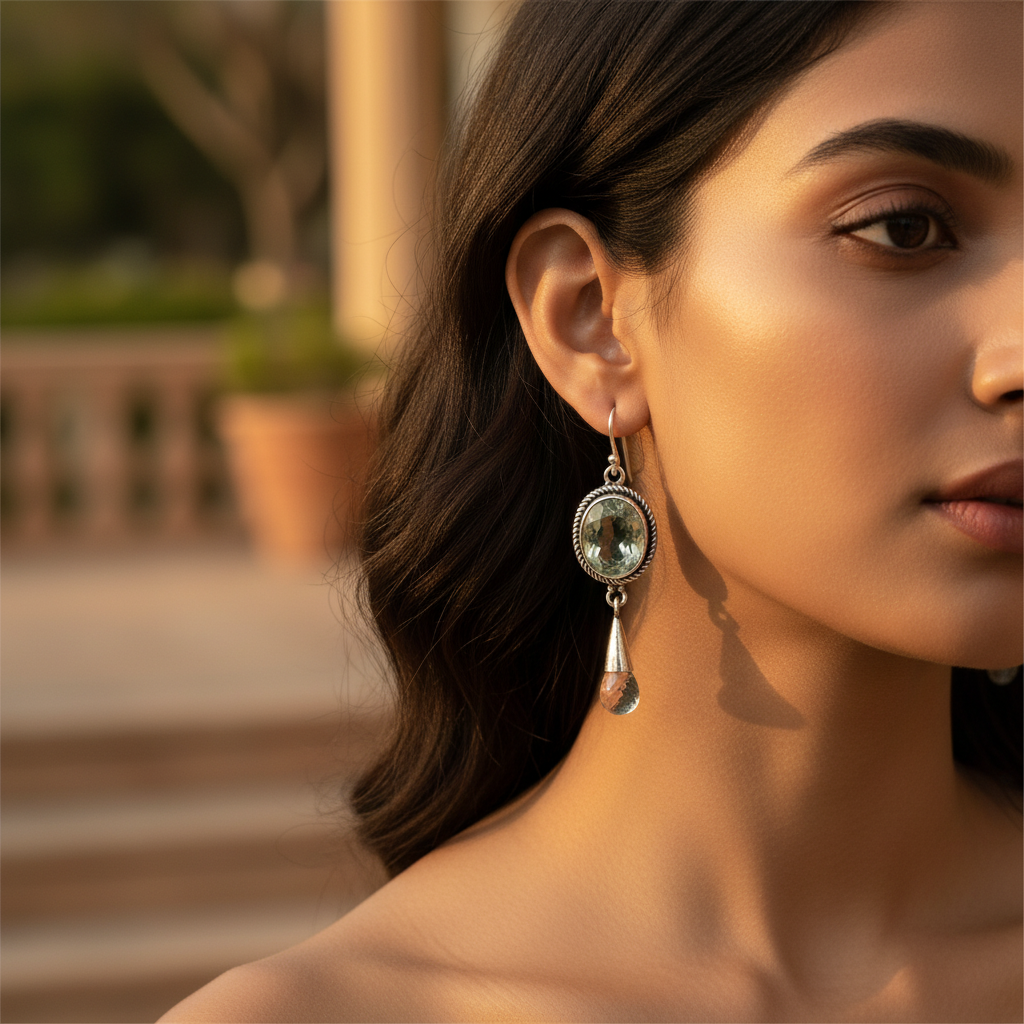 925 Silver Green Amethyst Earrings for Women | Dangle Jewelry