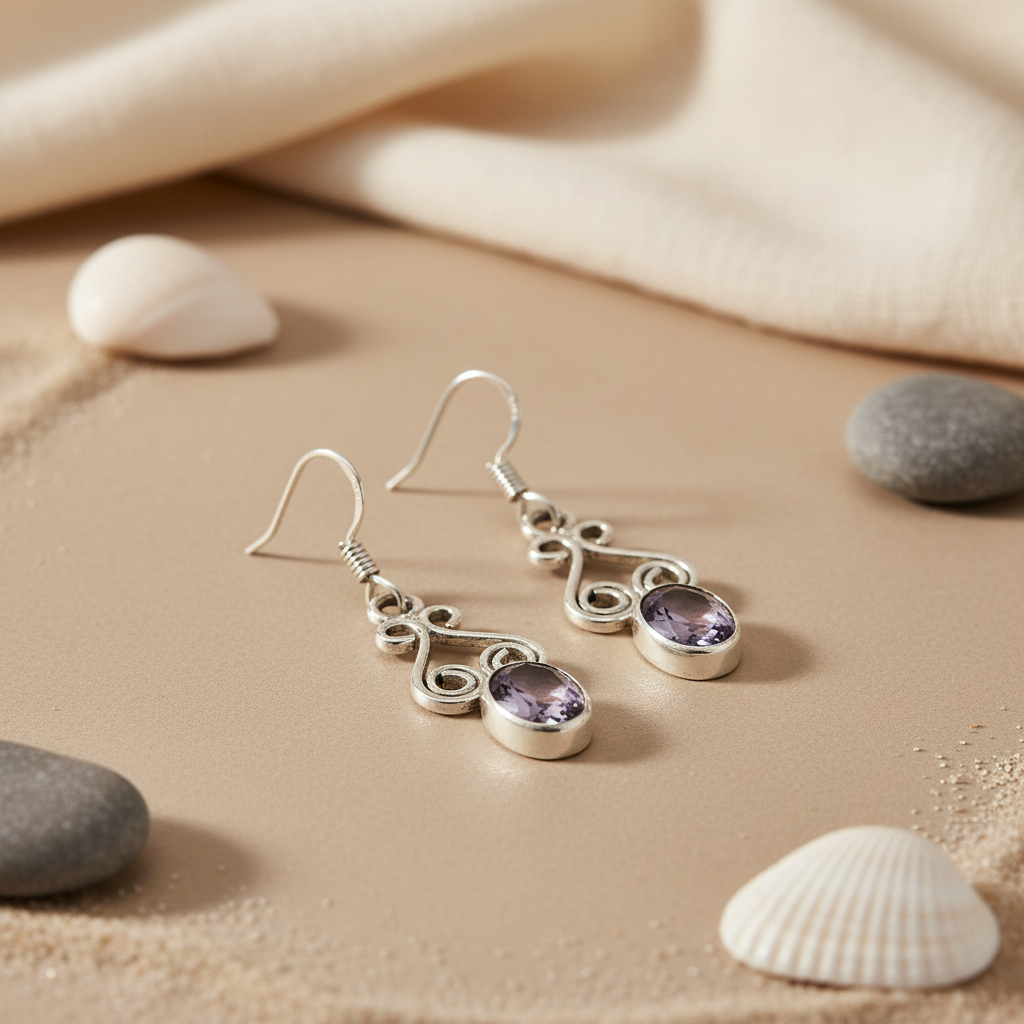 925 Silver Amethyst Drop Earrings for Women | Gemstone Jewelry