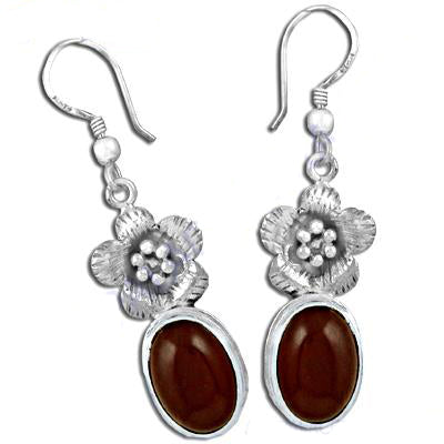 925 Silver Flower Drop Earrings | Brown Stone | For Women