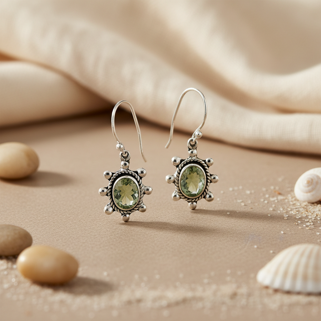 925 Silver Green Amethyst Earrings for Women | Dangle Jewelry