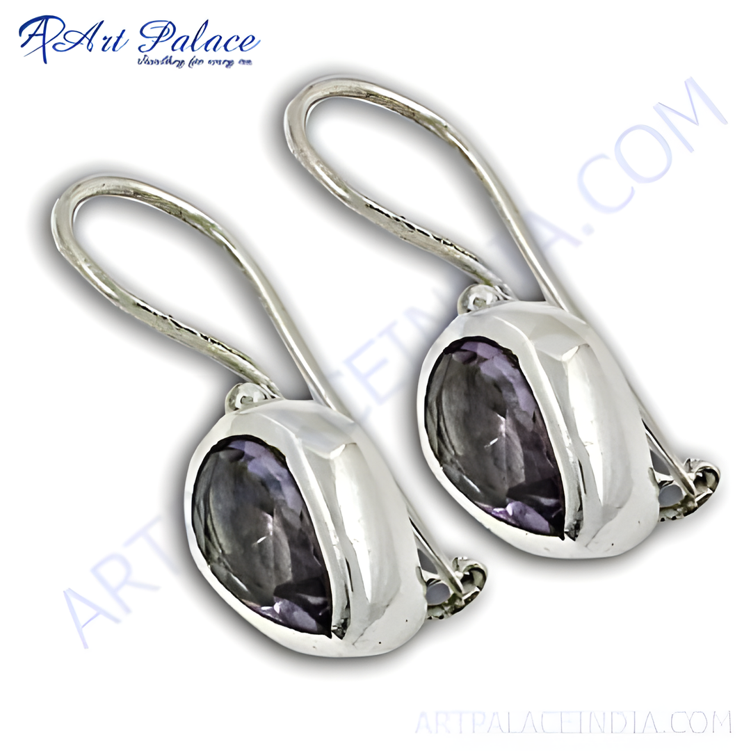 925 sterling silver drop earrings with oval purple amethyst gemstones