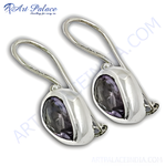 Load image into Gallery viewer, 925 sterling silver drop earrings with oval purple amethyst gemstones

