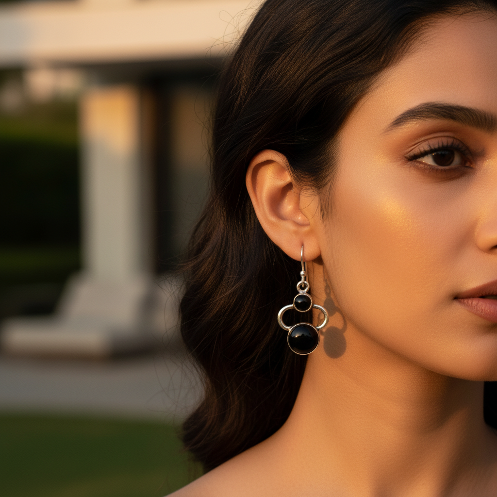 925 Silver Black Onyx Earrings for Women | Daily Wear