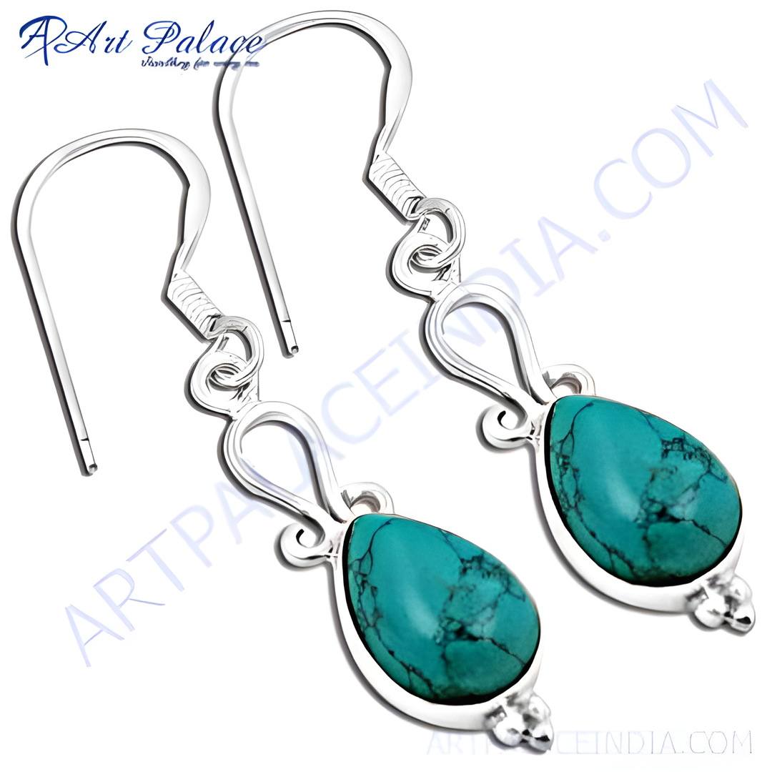 925 sterling silver turquoise teardrop dangle earrings, perfect for women. Featuring a vibrant blue-green gemstone.