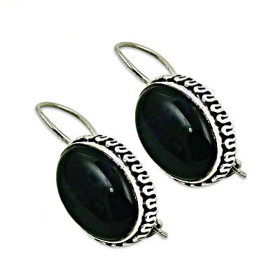 925 Silver Onyx Drop Earrings for Women | Black Gemstone Jewelry