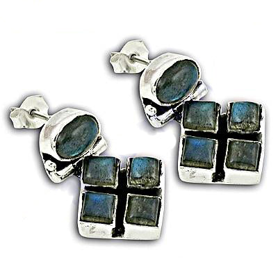925 Silver Labradorite Stud Earrings | Square Gemstone Earrings
