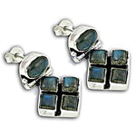 Load image into Gallery viewer, 925 Silver Labradorite Stud Earrings | Square Gemstone Earrings
